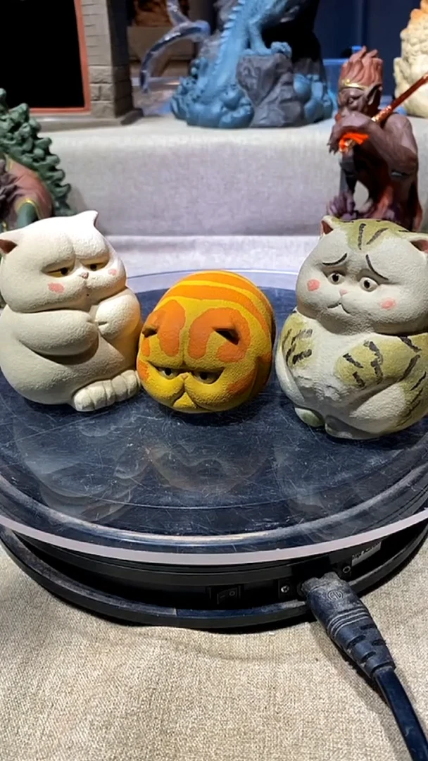 泥塑尼***c紫砂茶宠三只猫