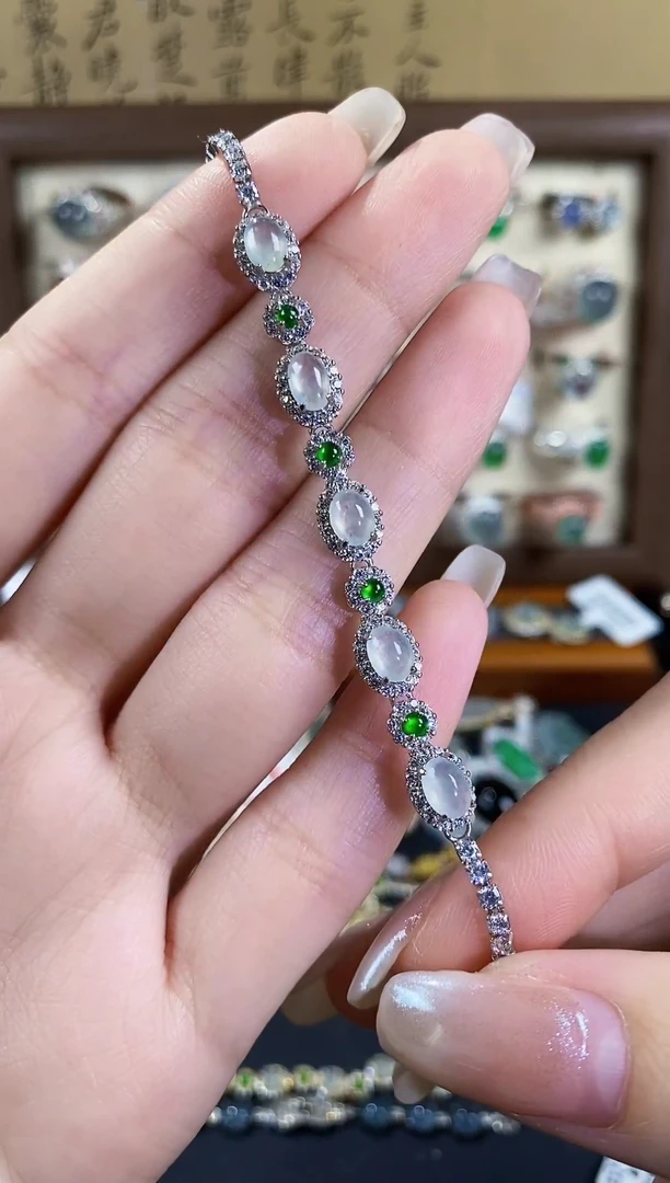 银S925镶嵌戒指翡翠 天然A货翡翠32