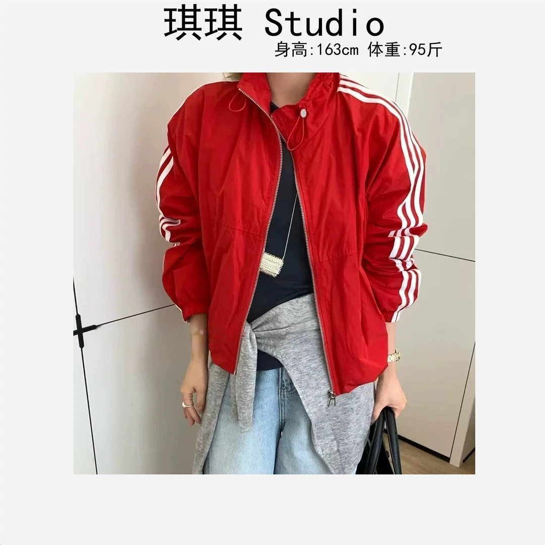 春季新款气质时尚经典拼色袖杠抽绳拉链显瘦减龄百搭外套2526-N