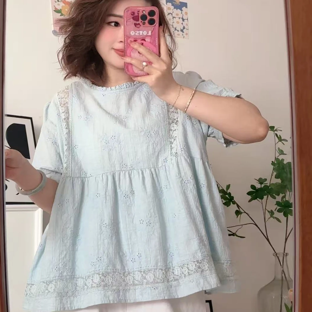 【对应编码下单】大码短袖衬衫上衣女2025夏季新款外穿小衫