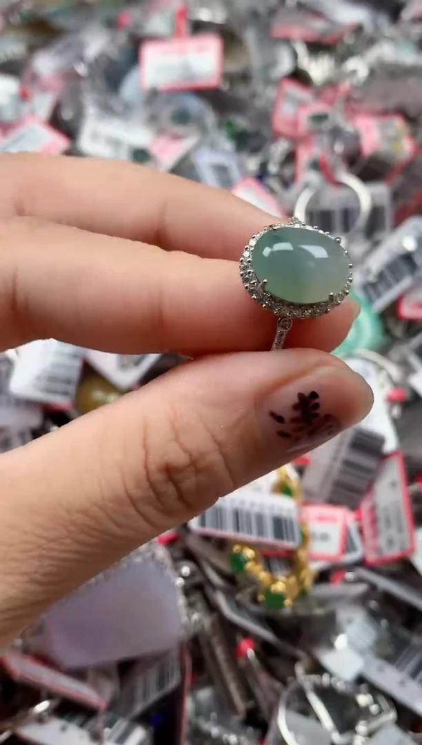 银S925镶嵌戒指翡翠天然A货缅甸翡翠