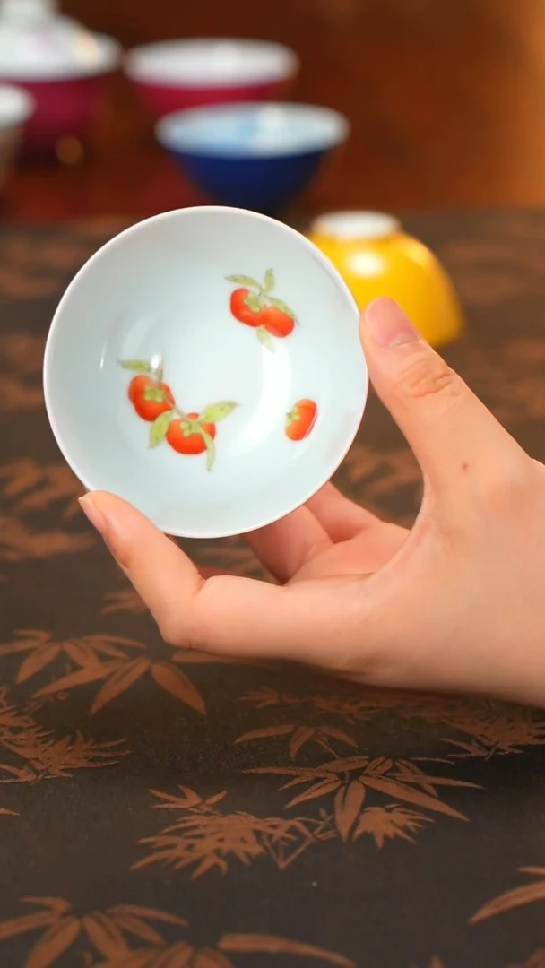 四音太橘色釉柿柿如意茶圆