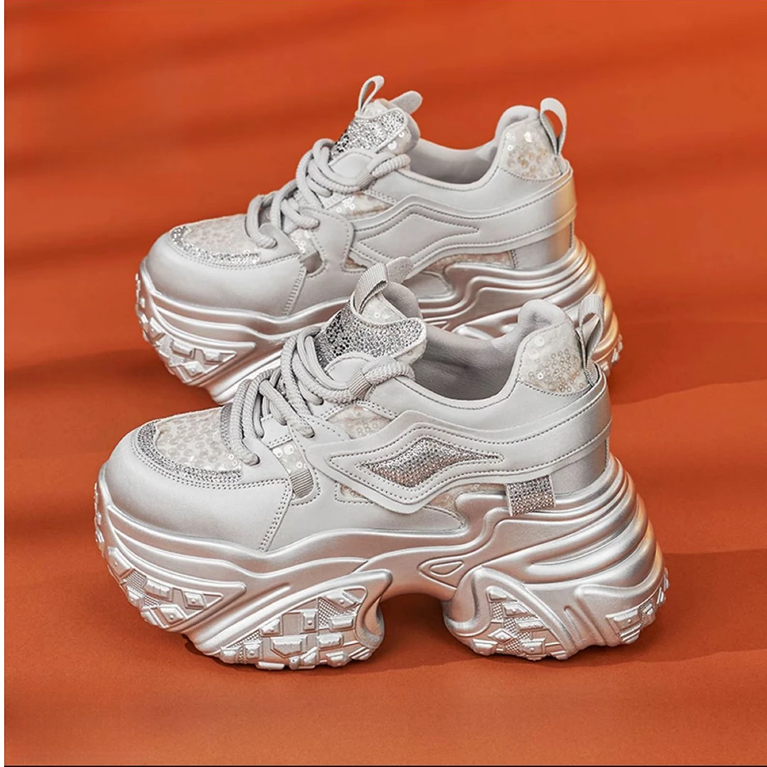 【双网四季款】百搭点缀增高老爹鞋女款2025秋季新款高跟厚底休闲女