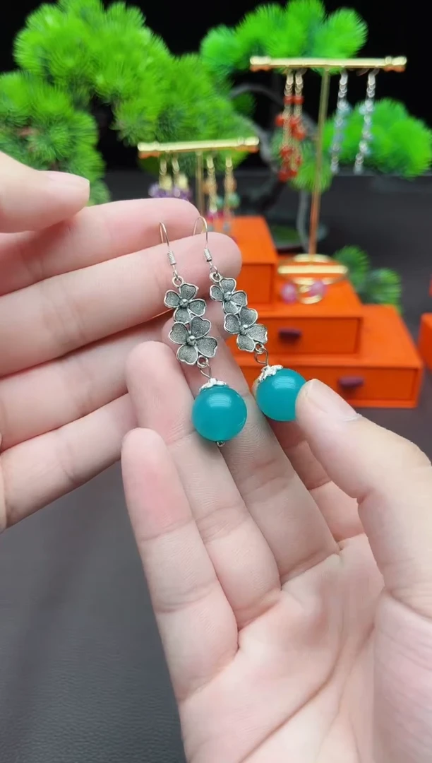 玛瑙/玉髓耳饰银S925镶嵌111
