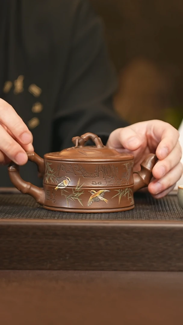 茶壶紫砂dxy 圆竹段 紫泥 330+龙杯+旅行套具