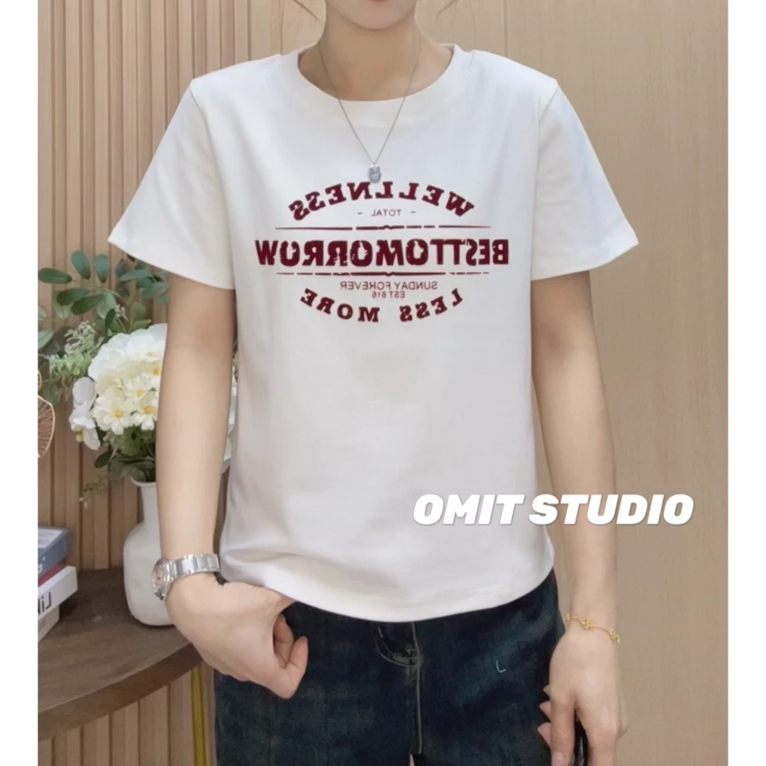 【小英文T】新款春季弹力棉透气舒适棉中厚植绒英文短袖