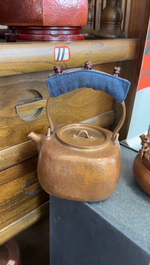 寒*包浆色紫铜四方提梁壶