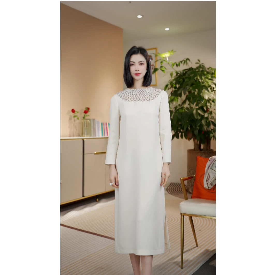 【七景超级太太】2025年早春新款白色女士优雅连衣裙SL25011