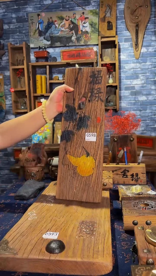 风化老门板丙烯画挂画