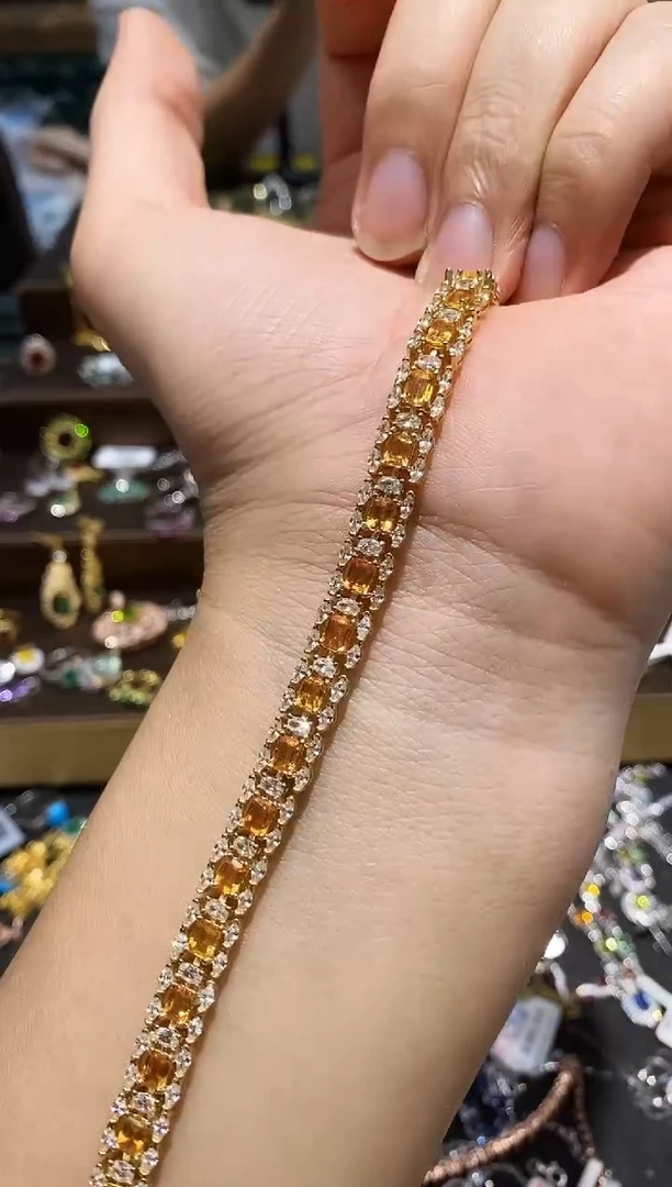 【闪购商品】蓝宝石手链银S925镀金镶嵌手链