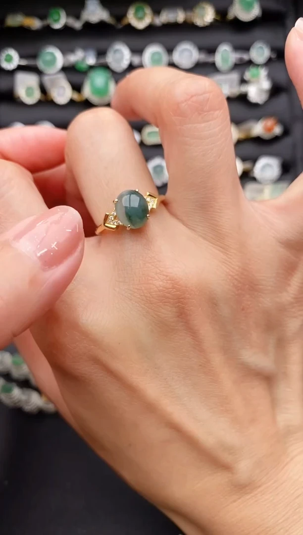 【闪购商品】翡翠戒指银S925镶嵌缅甸天然A货翡翠111  6-2