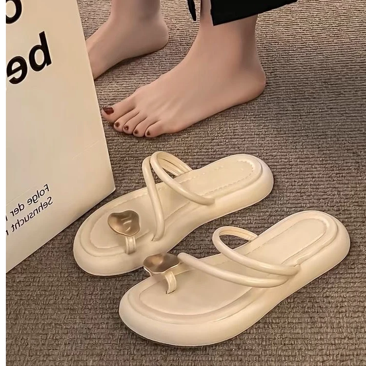 【几乐】2025新款时尚女复古外穿套趾贝壳凉拖休闲平底百搭春夏