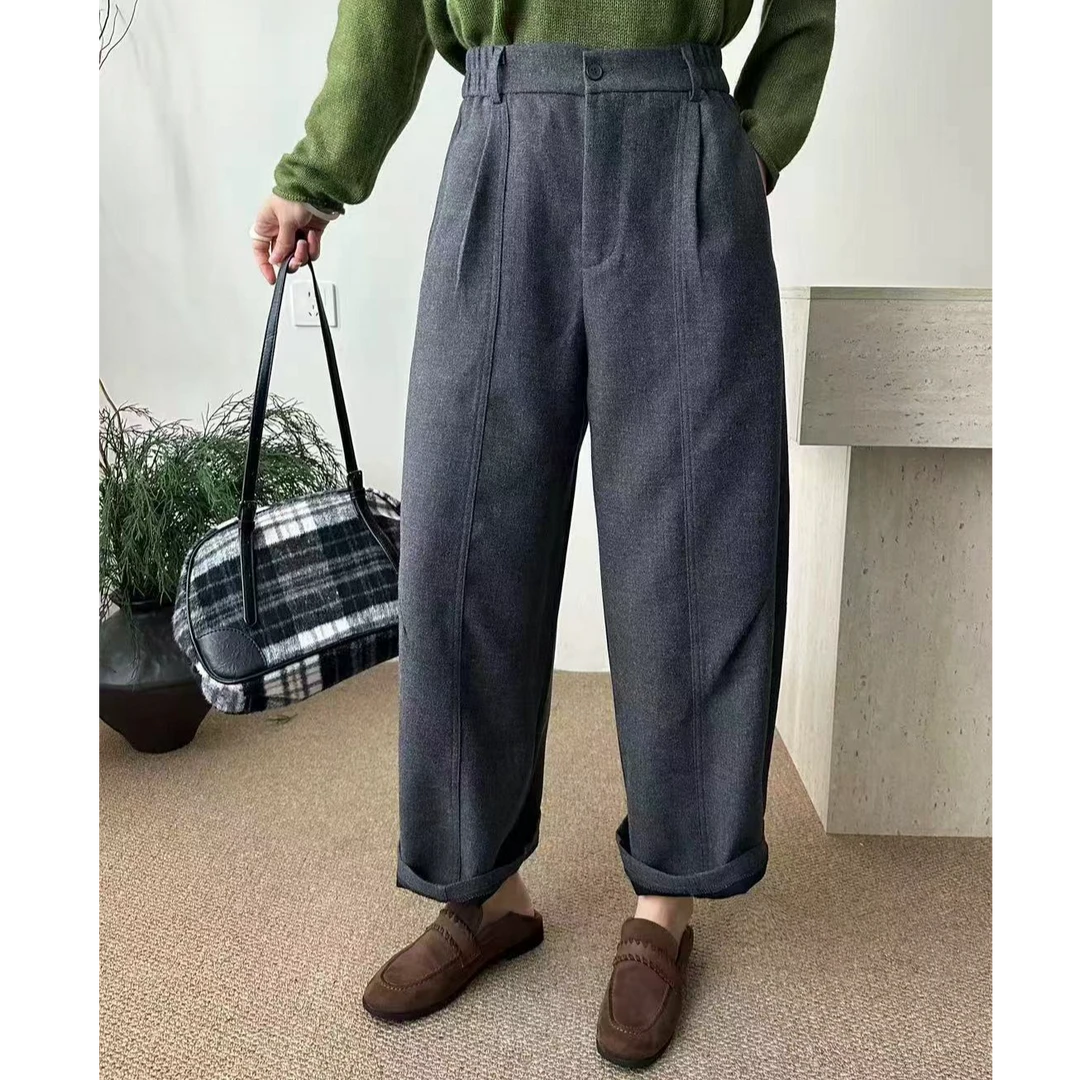 【静姐家】3357秋冬新款九分阔腿裤气球哈伦裤子高腰卷边宽松休闲裤