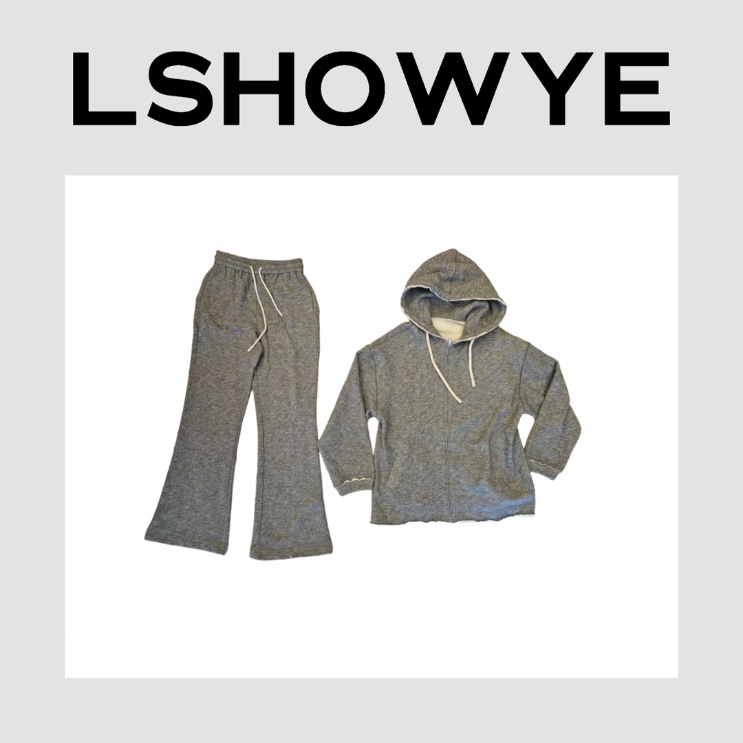 LSHOWYE｜加绒剪边连帽拉链卫衣喇巴休闲裤套装 225352