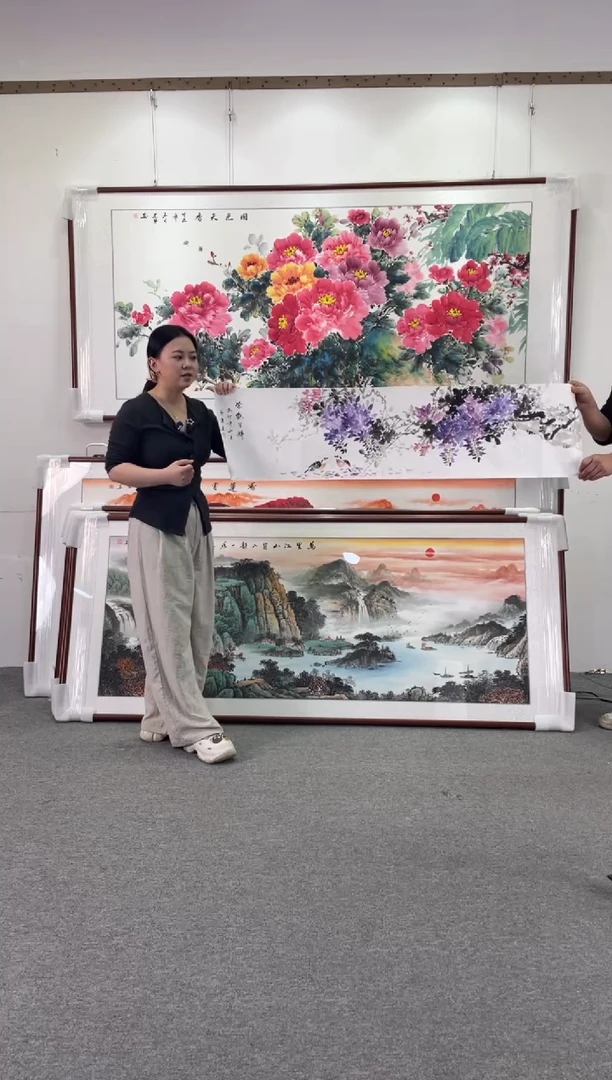 国画紫艳生辉136*35手绘画芯两张