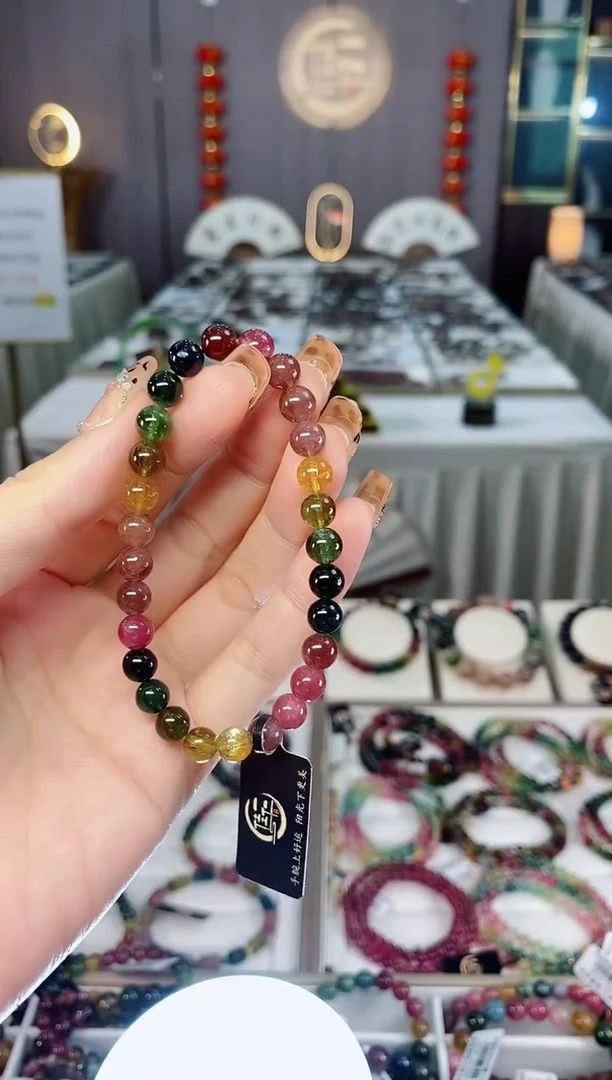 未镶嵌老矿碧玺色标彩虹透体单圈手串6mm+碧玺dan多样性发货一条