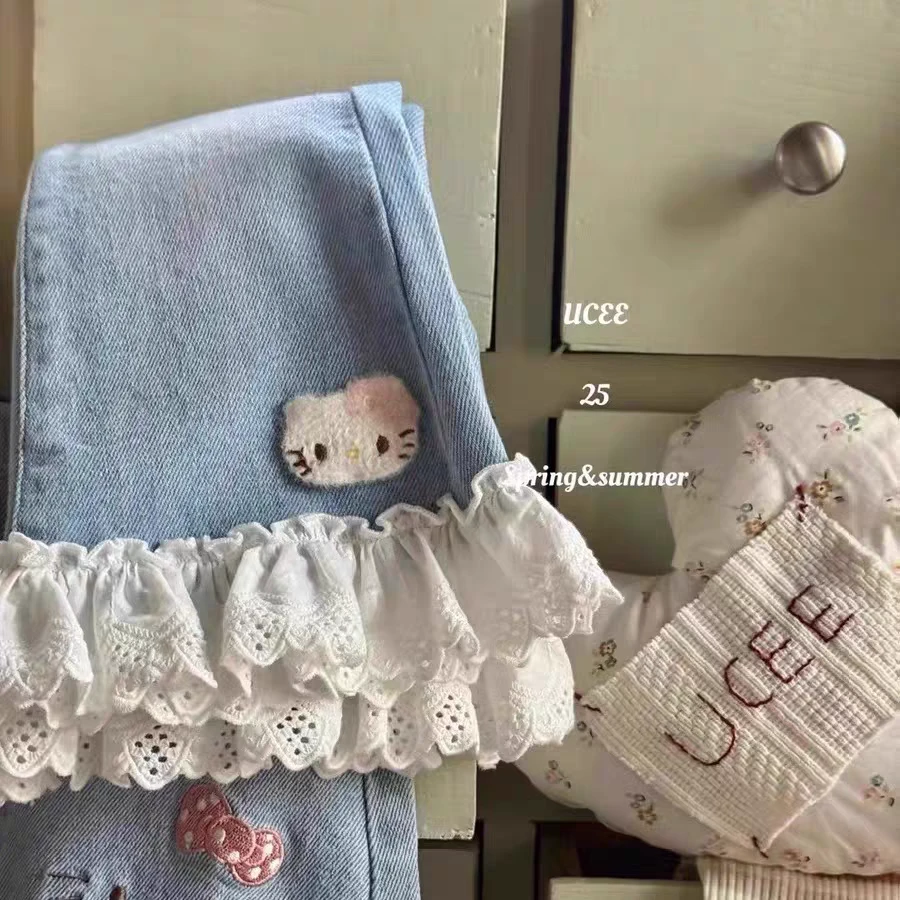 【Bao Bao】春款童花边Kitty猫牛仔裤882922