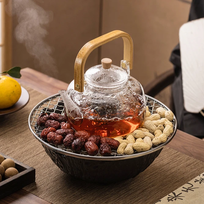 瓷造 煮茶用电陶炉复古老岩泥电陶炉挂钩围炉煮茶配件立式自在钩