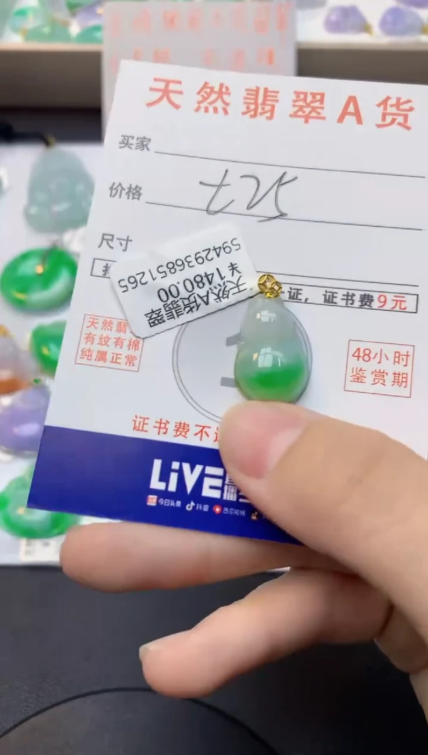 颈饰18K金镶嵌翡翠天然缅甸A货翡翠百元以上9元证书费自理