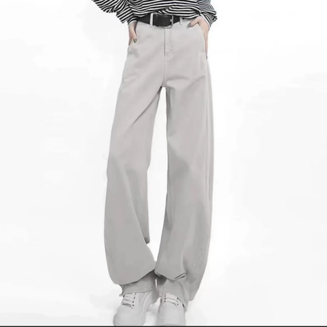 莫兰迪灰色牛仔裤2025春季新款高级感小个子裤子高腰弯刀裤