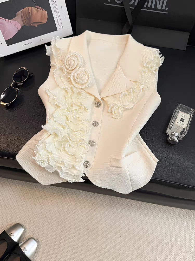 2025年原创设计立体白色大花时尚气质上衣T恤