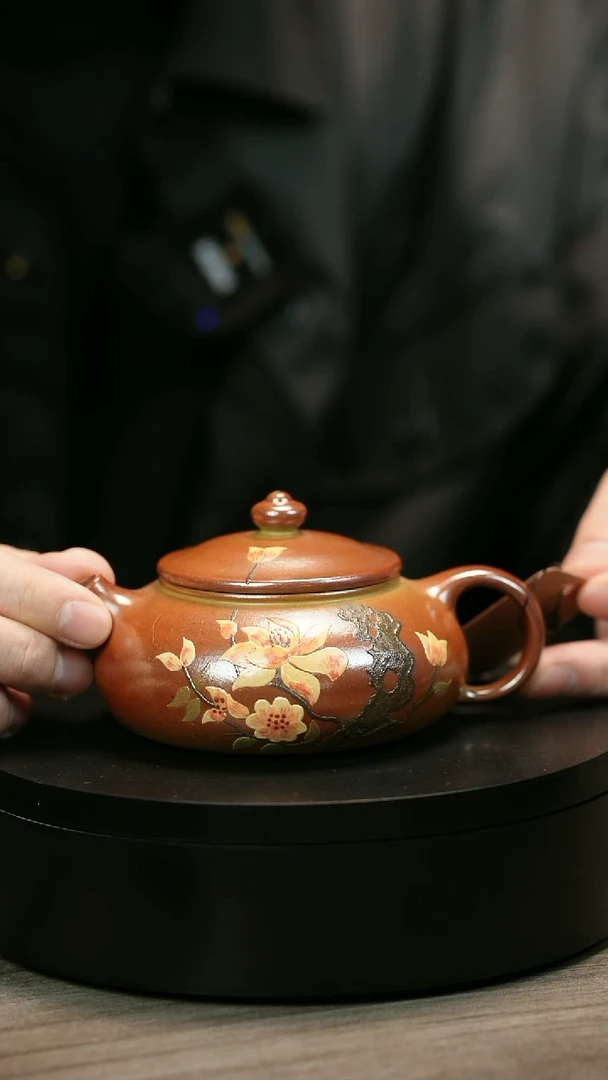 茶壶紫砂钟**事H2372李小琴堆绘段泥花朵寒江