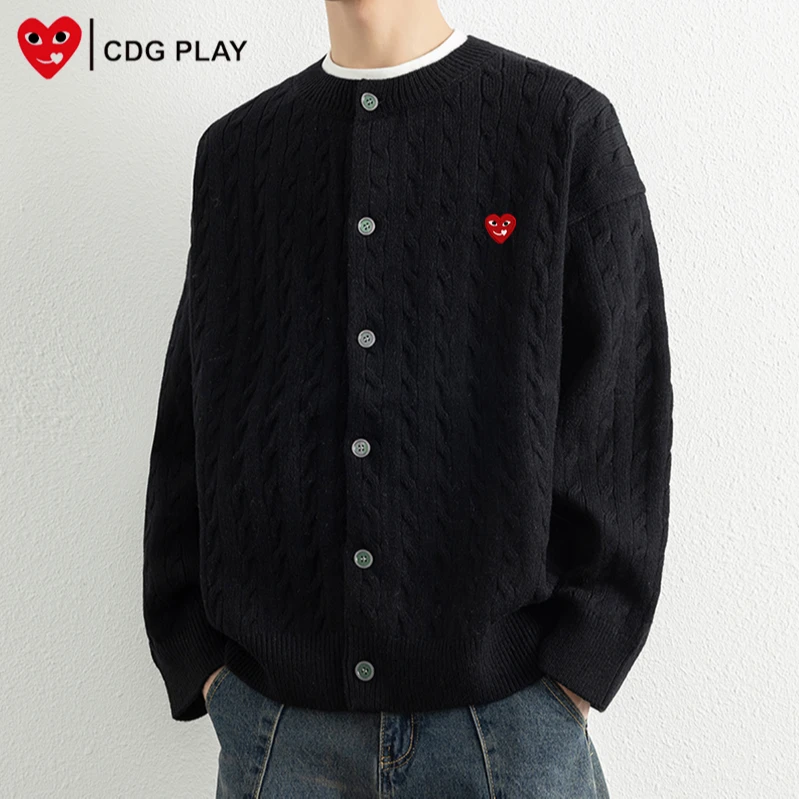 CDG PLAY黑色针织衫开衫外套男新款秋冬季爆款百搭情侣款排扣毛衣