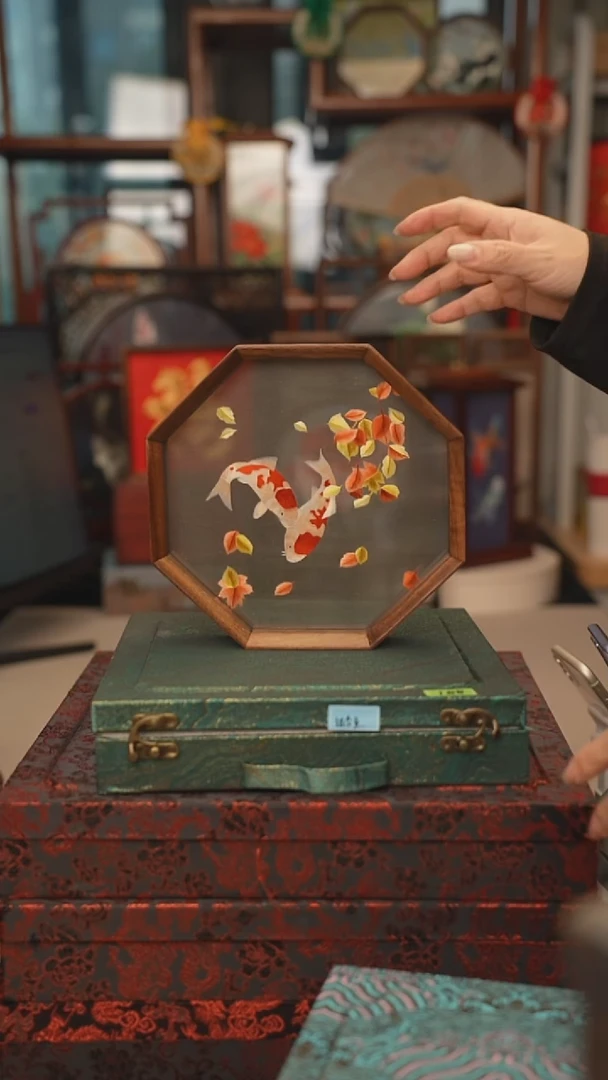 扇子摆件摆台双面绣花