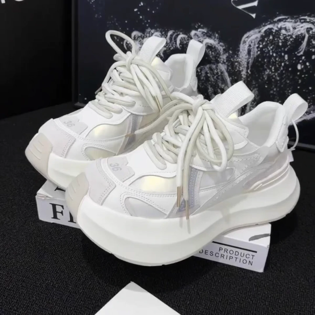 拼色春夏做旧增高拼接时尚休闲鞋透气女鞋潮鞋系带小白鞋白色