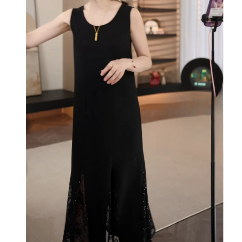 春季小黑裙长款连衣裙蕾丝裙子LK2501706