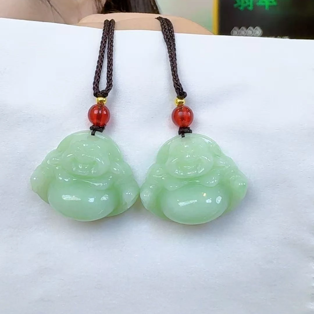 天然翡翠A货冰绿佛吊坠 高26+宽30+厚11-13（多样性发其中一个）