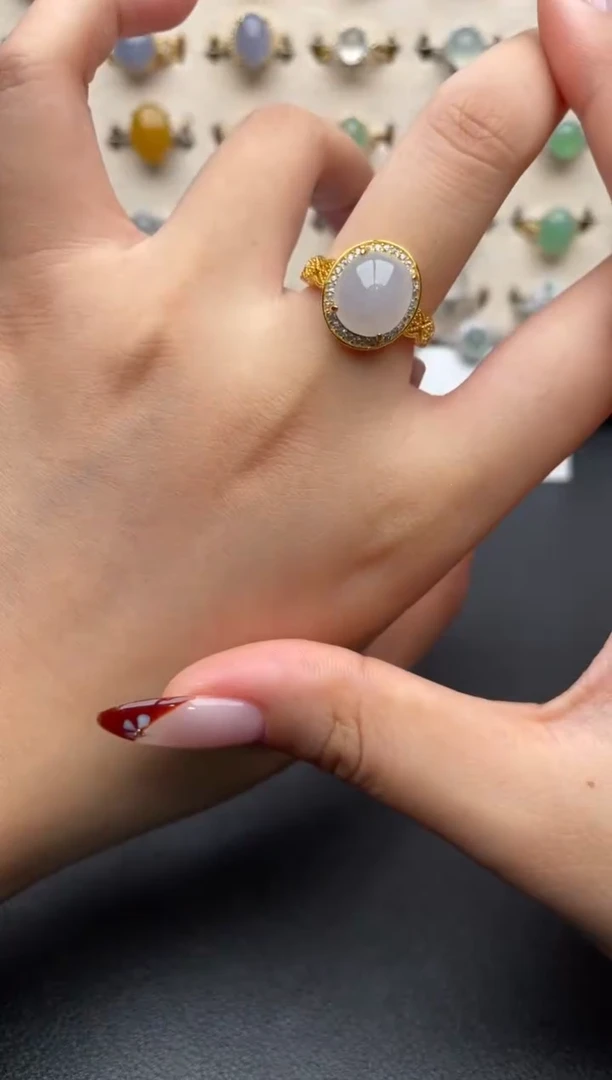 银S925镶嵌戒指翡翠一物一证一礼盒