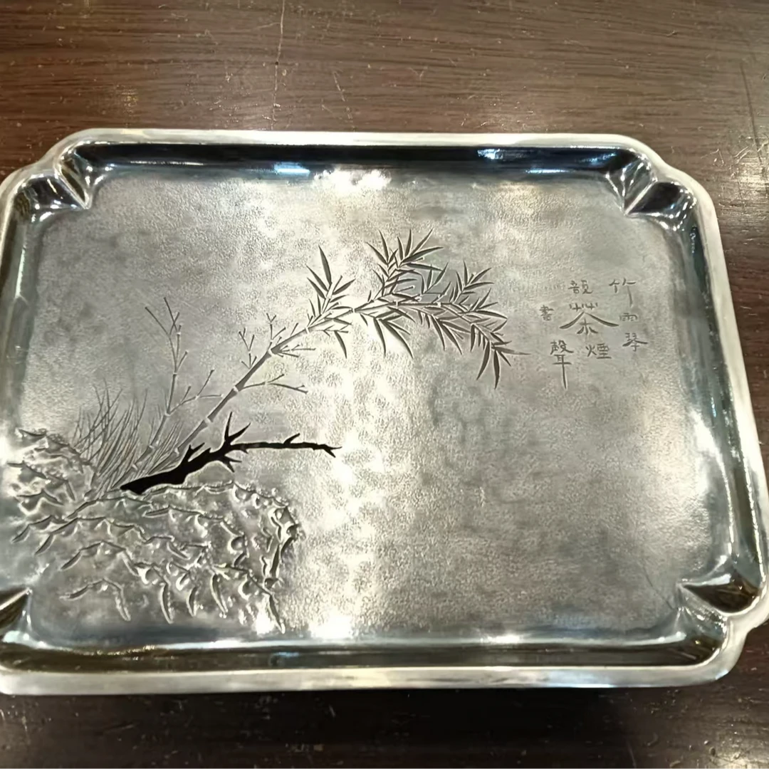 足银银制品 承干泡台家用储水式小茶盘复古茶托
