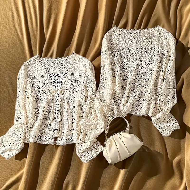 303/302法式浪漫短款针织开衫女夏季新款镂空防晒衫罩衫披肩外套