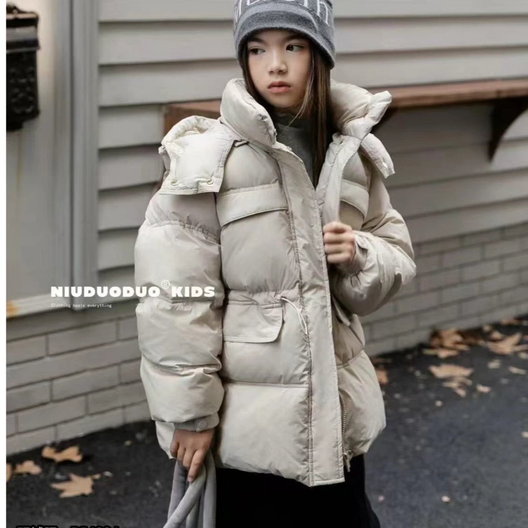 斑点狗【抠码】儿童时尚休闲百搭连帽宽松中长款加厚保暖羽绒服