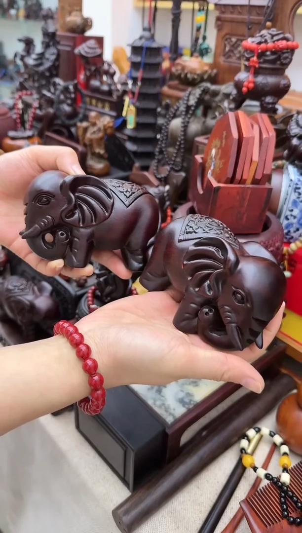 【闪购商品】黑檀大象一对淘多奇好物