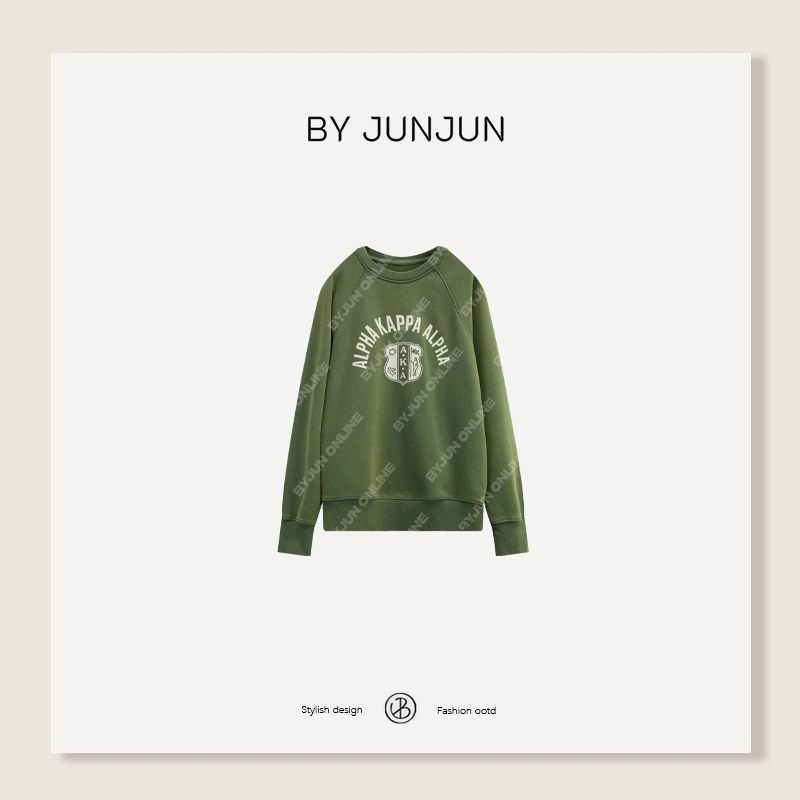 BYJUNJUN【AKA徽章】炒色做旧感复古插肩袖卫衣