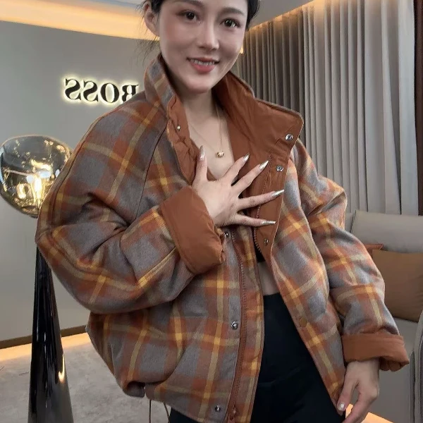 【耿老板1251#Y】时尚枫叶黄精致短款显高面包服保暖羽绒安心绒服