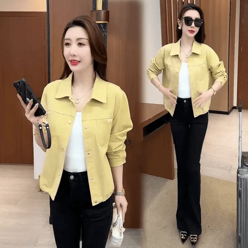 洋气减龄洗水棉短外套女2025秋季新款小个子宽松百搭休闲POLO夹克