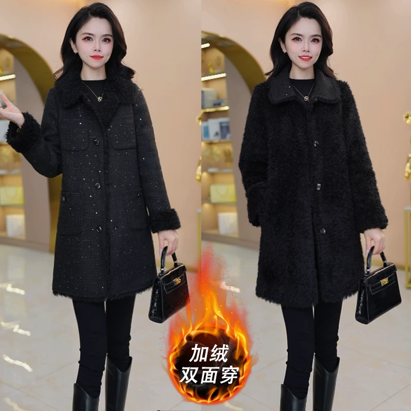 加绒加厚【双面穿】优雅气质时尚大气收腰显瘦外套M-4XL-29218