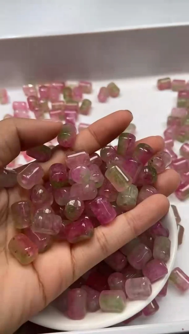 颈饰未镶嵌水晶W3256-西瓜碧玺桶珠12*8mm*8颗