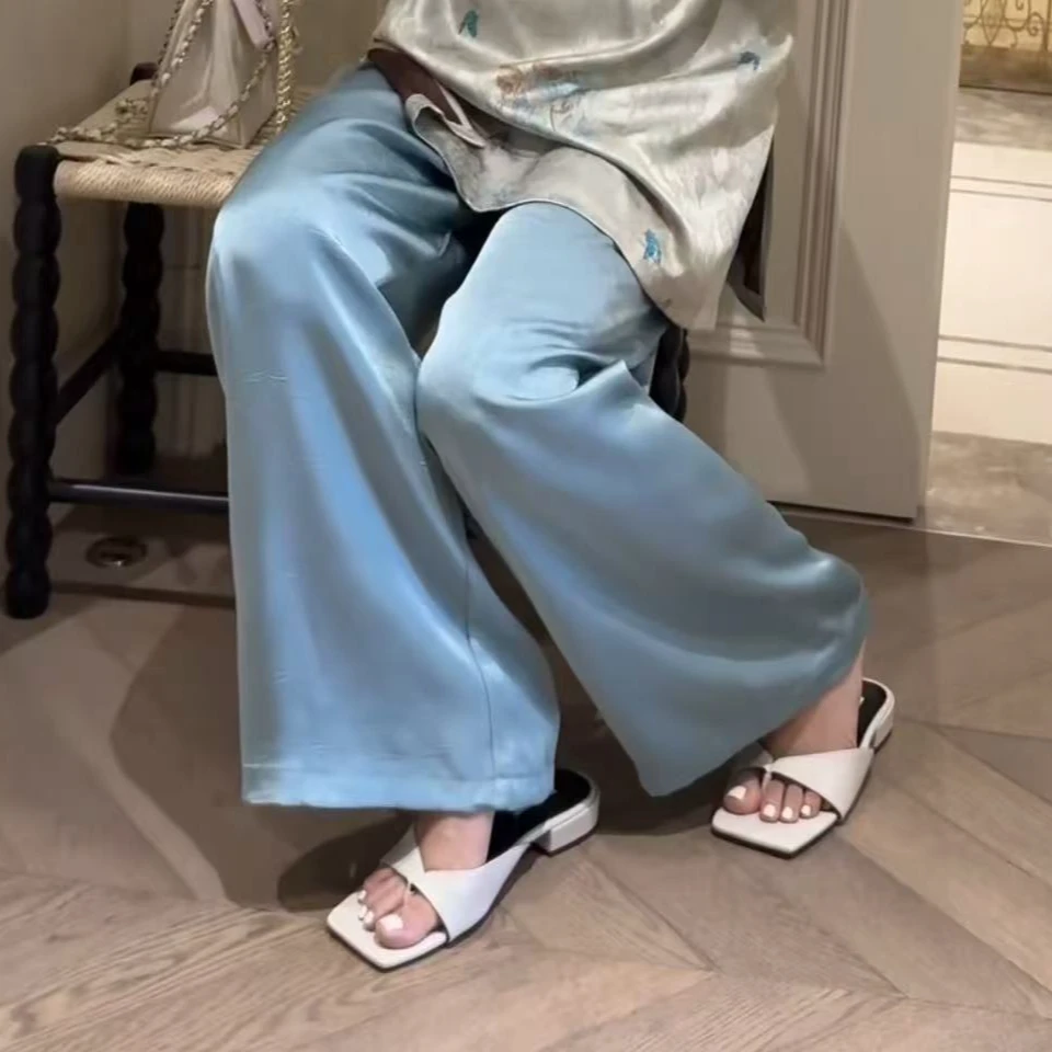 长裤花纹夏季冰裂纹透气休闲裤气质女士时尚20250602
