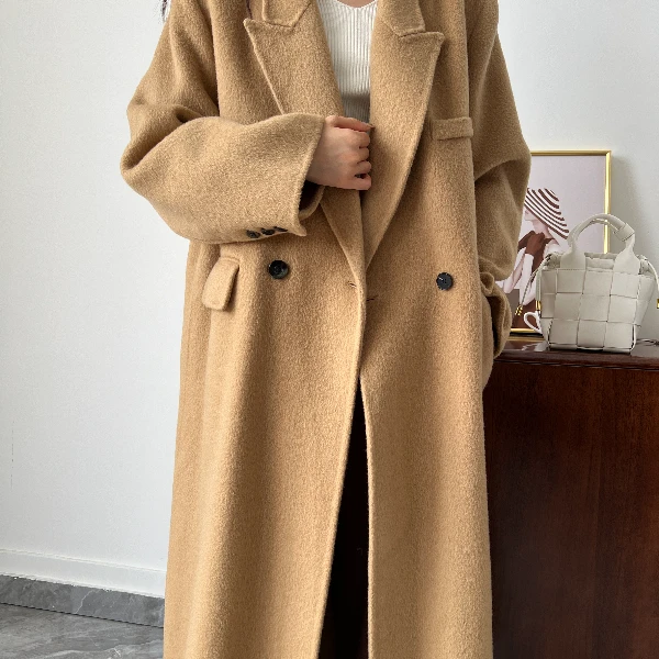 2025秋冬新款轻奢宽松显瘦大码双面羊毛大衣女中长款廓形毛呢外套
