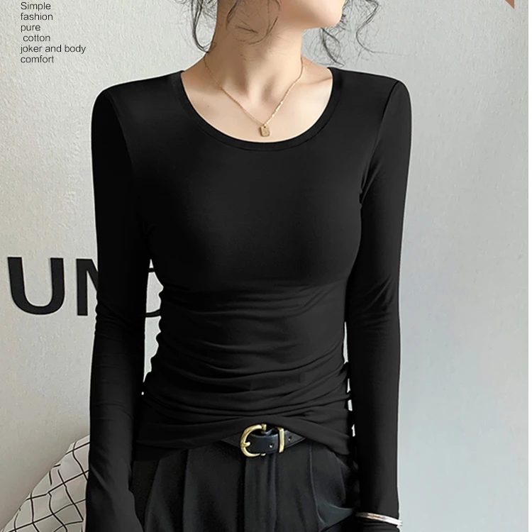 小V领圆领长袖打底衫女内搭2025早春秋季新款加绒高级感百搭上衣