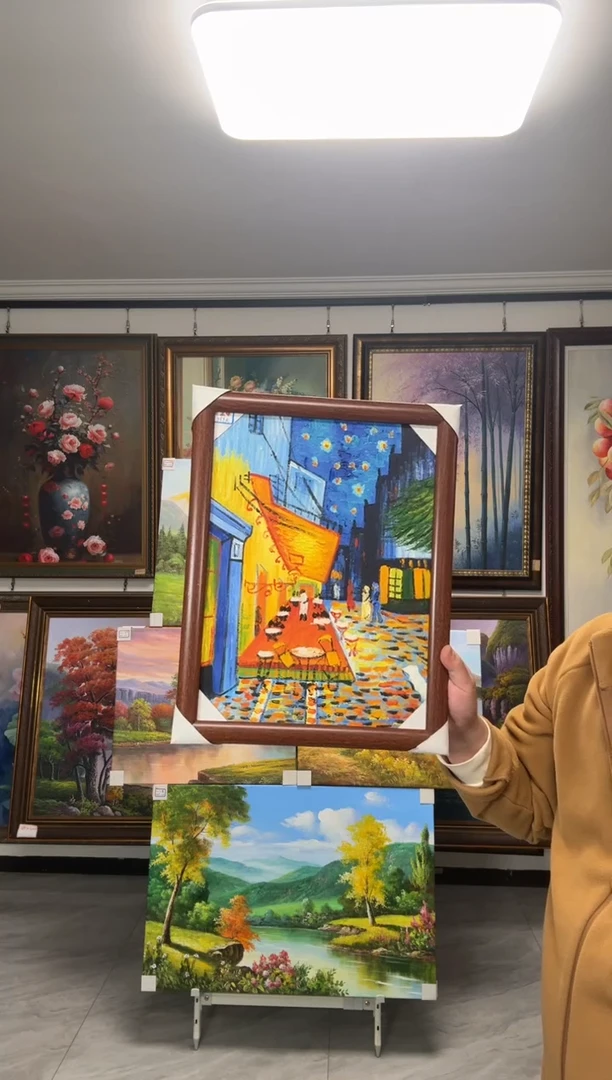 油画喱闪购纯手绘油画咖啡馆加框