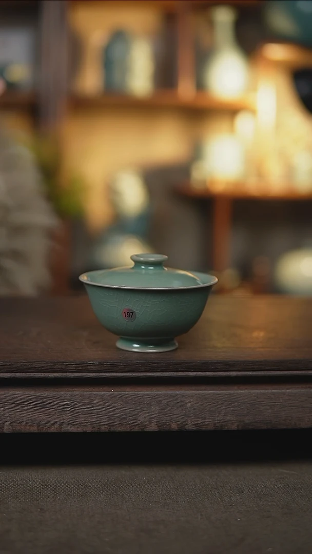 【闪购商品】杯仿古翡翠绿元宝盖碗197