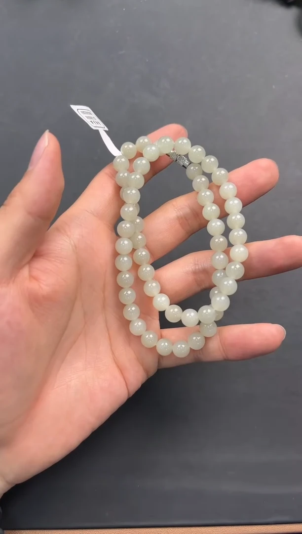 未镶嵌手串和田玉且末高青白妈妈链卡8微色差