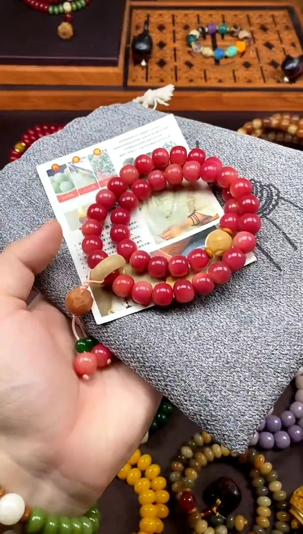 手串白玉菩提粉菩提双圈带莲花吊坠