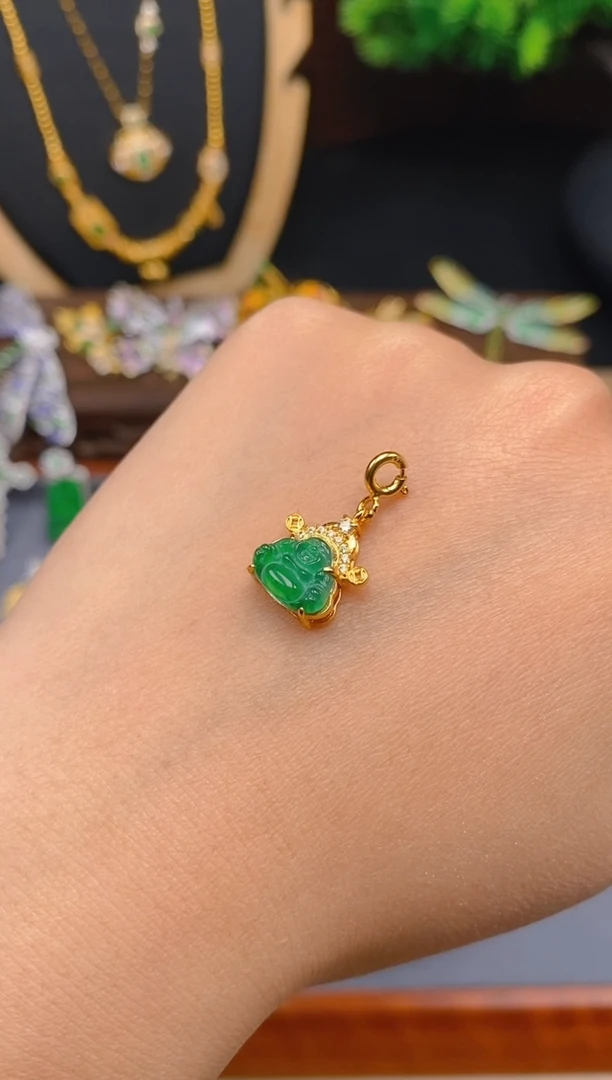 【闪购商品】翡翠吊坠(不含链)银S925镶嵌金色财神佛公
