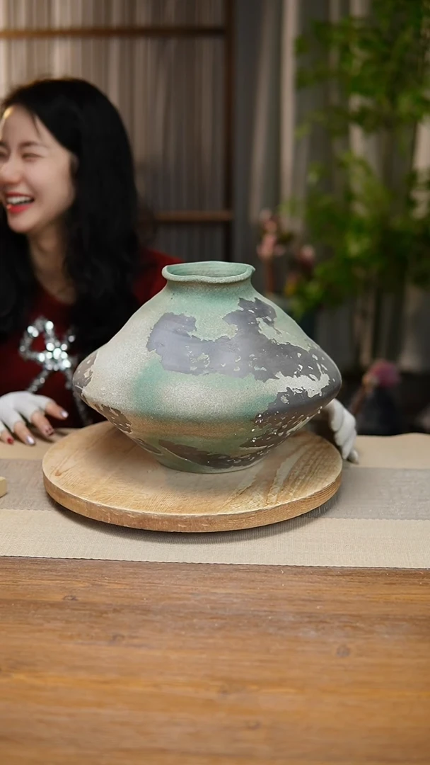 【闪购商品】陶瓷  花器诧寂复古绿飞碟